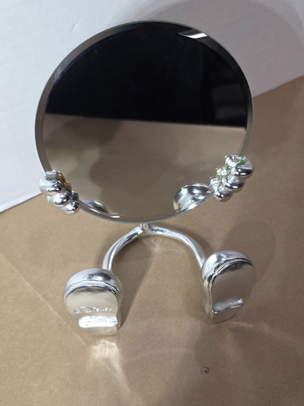 Disney Vintage Mickey Mouse Adjustable Makeup Shaving Mirror Silver Tone GUC